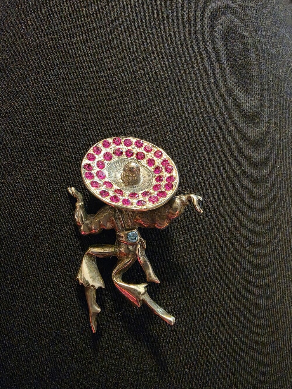 Gold-Tone Dancer Pin Brooch with Pink Rhinestone Hat